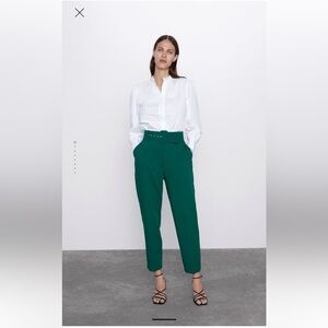 Zara Green Belted Cropped Pants